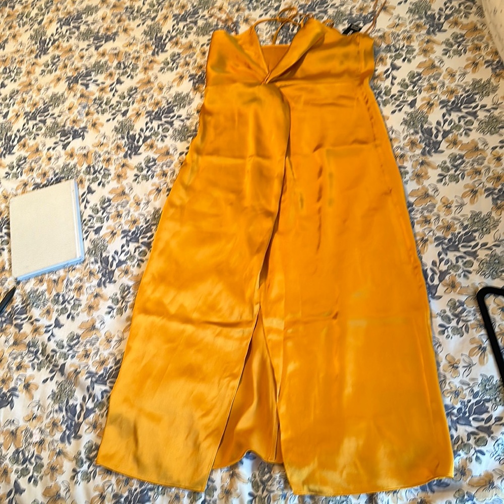 Express yellow satin dress